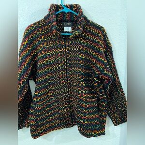 Vibrant Rainbow Invisible World Alaska Handknit Zip Jacket Cardigan Wool Med